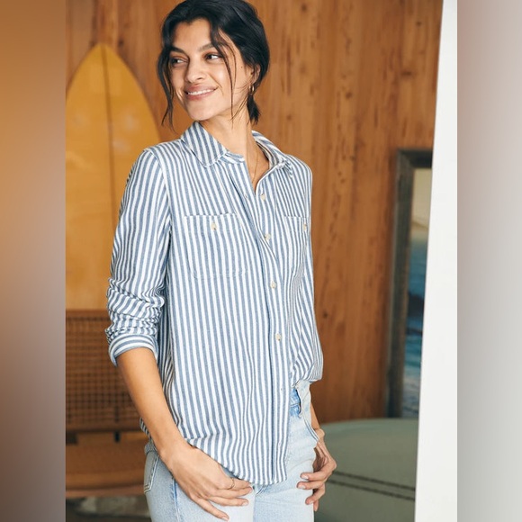 Faherty Tops - Faherty Navy Blazer Stripe Legend Sweater Shirt Women's XL Relaxed Super Soft
